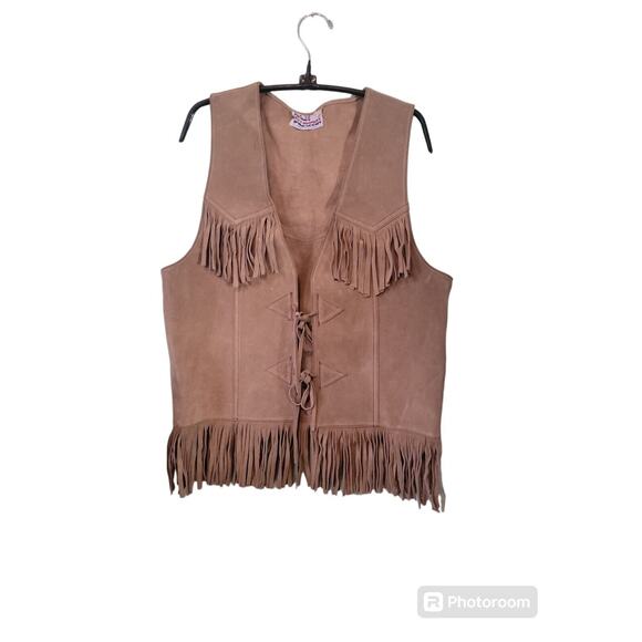 Baja California Jackets & Blazers - Baja California Leather Fringed Vest Womens Brown Western Tie Front Sz Small